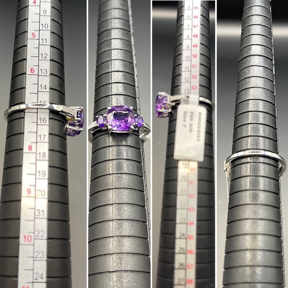 Amethyst 3 Stone 1.80 CTW Designer Ring Set in Sterling Silver: Size 7 NWT - Picture 10 of 17
